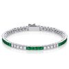Sterling Silver Alternating Emerald & White Asscher Cut Tennis Bracelet for Women