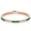 Sterling Silver Alternating Emerald & White Asscher Cut Tennis Bracelet for Women