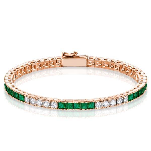 Sterling Silver Alternating Emerald & White Asscher Cut Tennis Bracelet for Women