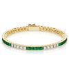 Sterling Silver Alternating Emerald & White Asscher Cut Tennis Bracelet for Women