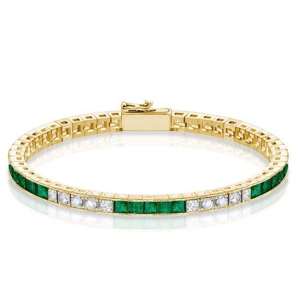 Sterling Silver Alternating Emerald & White Asscher Cut Tennis Bracelet for Women