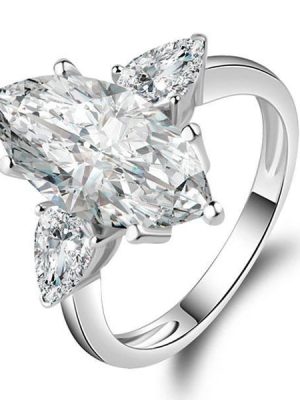 Marquise Cut Sapphire Engagement Ring - Sterling Silver Three Stone Ring