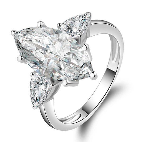Marquise Cut Sapphire Engagement Ring - Sterling Silver Three Stone Ring