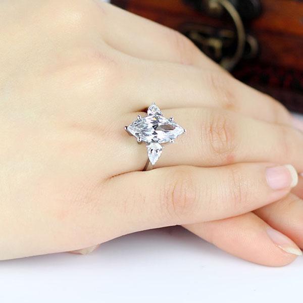 Marquise Cut Sapphire Engagement Ring - Sterling Silver Three Stone Ring