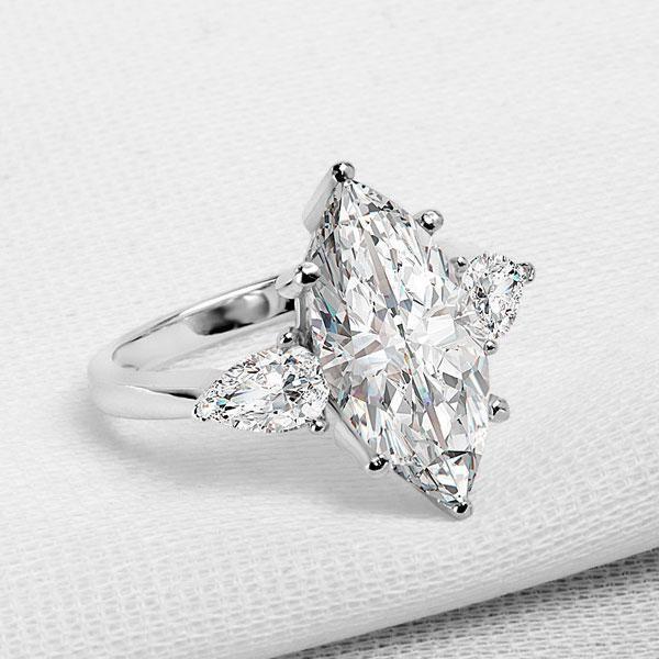 Marquise Cut Sapphire Engagement Ring - Sterling Silver Three Stone Ring