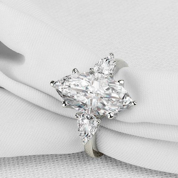 Marquise Cut Sapphire Engagement Ring - Sterling Silver Three Stone Ring