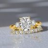 18K Gold Plated Sterling Silver Three Stone Cushion Cut Engagement Ring Set for Women