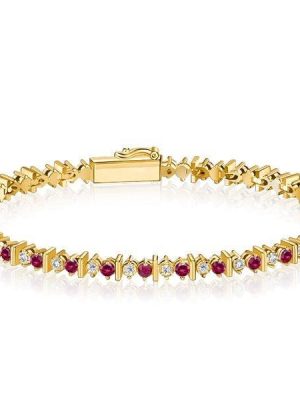 18K Gold Plated Sterling Silver Ruby Bracelet for Women - Round Cut Gemstone