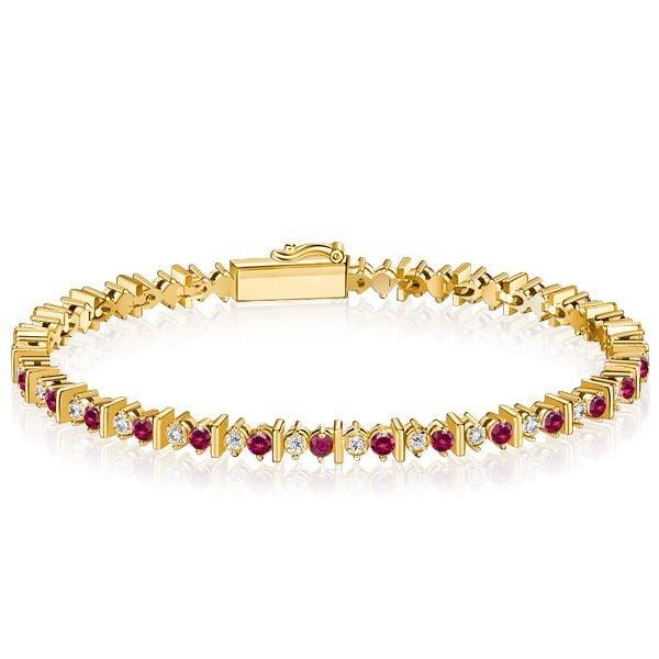 18K Gold Plated Sterling Silver Ruby Bracelet for Women - Round Cut Gemstone