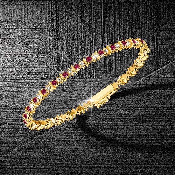 18K Gold Plated Sterling Silver Ruby Bracelet for Women - Round Cut Gemstone