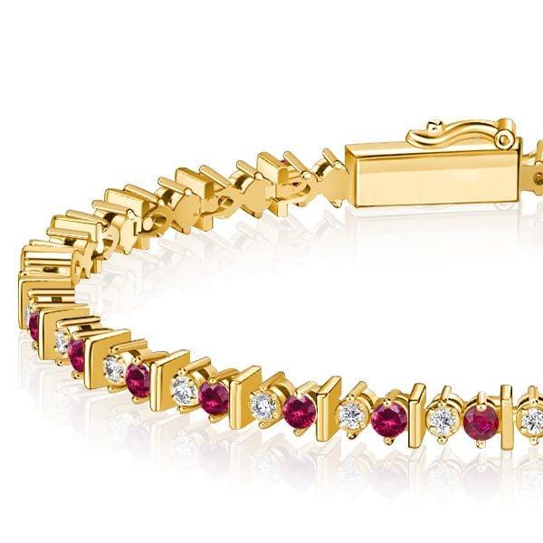 18K Gold Plated Sterling Silver Ruby Bracelet for Women - Round Cut Gemstone