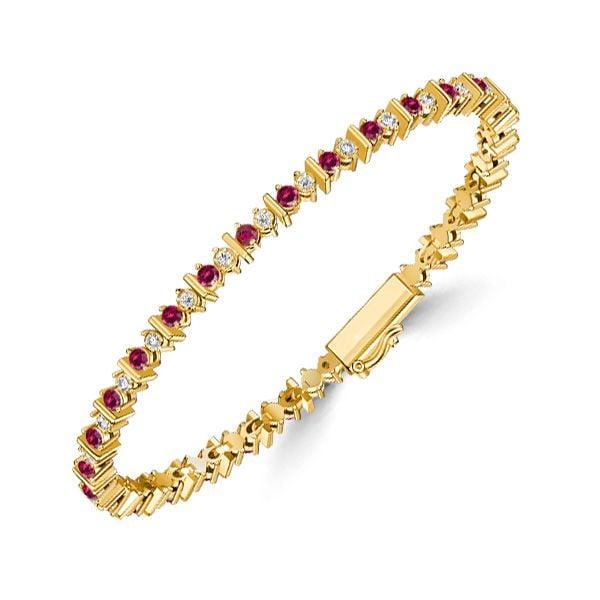 18K Gold Plated Sterling Silver Ruby Bracelet for Women - Round Cut Gemstone