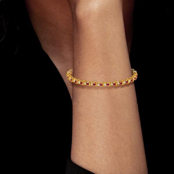 18K Gold Plated Sterling Silver Ruby Bracelet for Women - Round Cut Gemstone