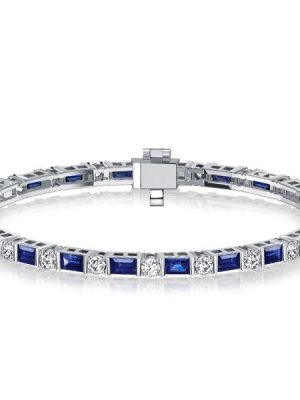 Baguette Blue Sapphire Tennis Bracelet in Sterling Silver - 6, 7, 8, 9 inch