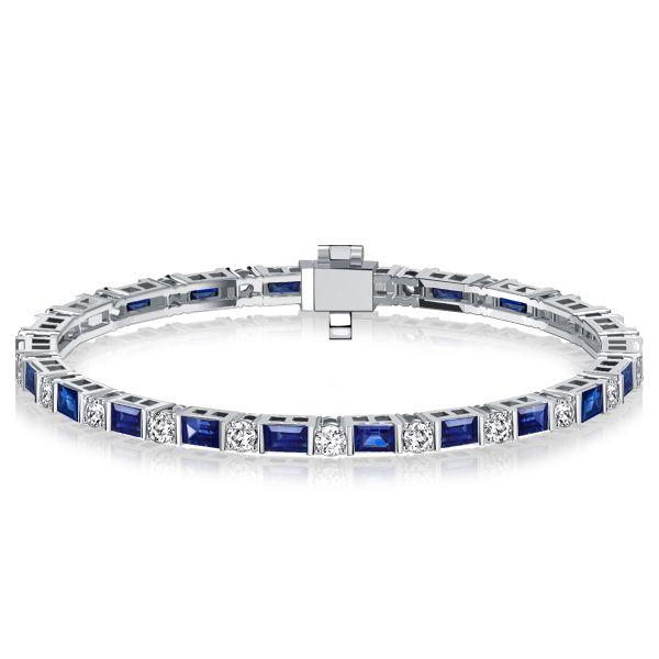 Baguette Blue Sapphire Tennis Bracelet in Sterling Silver - 6, 7, 8, 9 inch