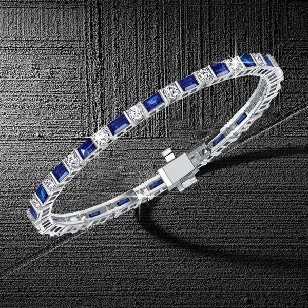 Baguette Blue Sapphire Tennis Bracelet in Sterling Silver - 6, 7, 8, 9 inch