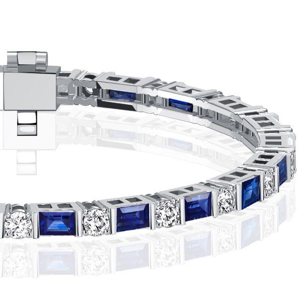 Baguette Blue Sapphire Tennis Bracelet in Sterling Silver - 6, 7, 8, 9 inch