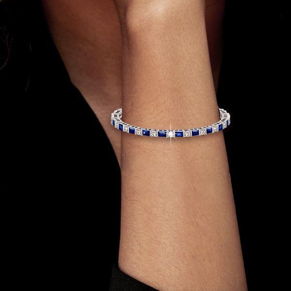 Baguette Blue Sapphire Tennis Bracelet in Sterling Silver - 6, 7, 8, 9 inch