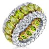 Oval Cut Peridot Wedding Band in Sterling Silver with Rhodium Plating