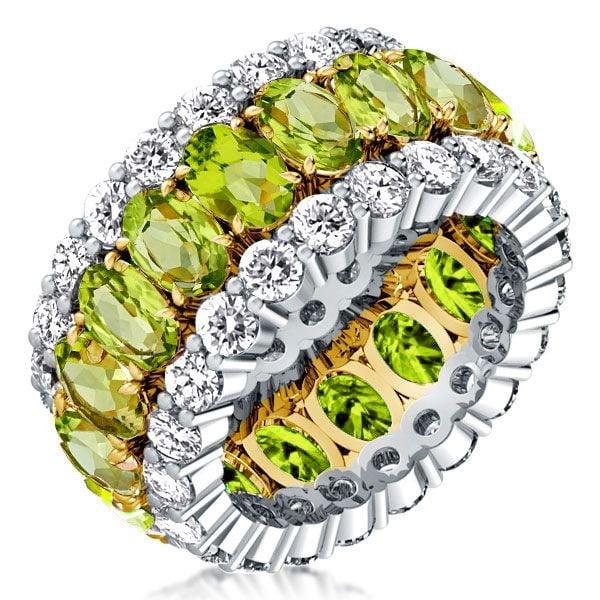 Oval Cut Peridot Wedding Band in Sterling Silver with Rhodium Plating