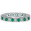 Emerald & Sapphire Eternity Band - Sterling Silver Anniversary Ring