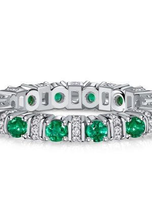 Emerald & Sapphire Eternity Band - Sterling Silver Anniversary Ring