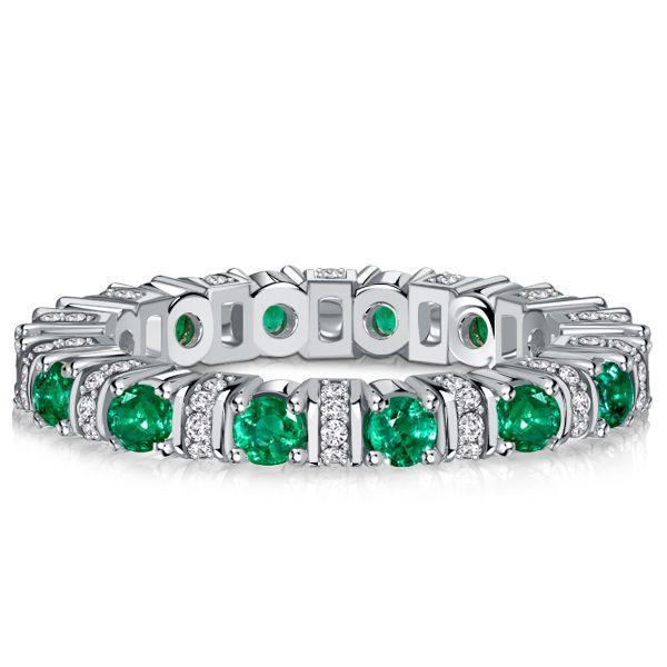Emerald & Sapphire Eternity Band - Sterling Silver Anniversary Ring