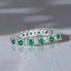 Emerald & Sapphire Eternity Band - Sterling Silver Anniversary Ring