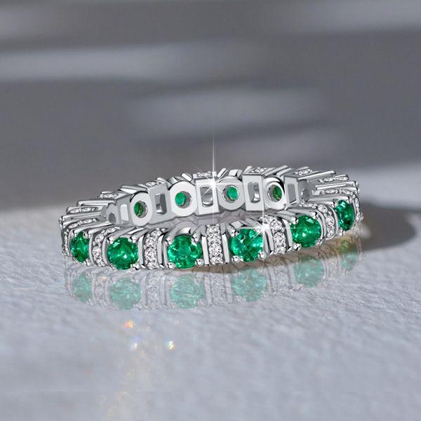 Emerald & Sapphire Eternity Band - Sterling Silver Anniversary Ring
