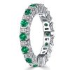 Emerald & Sapphire Eternity Band - Sterling Silver Anniversary Ring