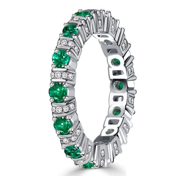 Emerald & Sapphire Eternity Band - Sterling Silver Anniversary Ring