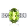 Peridot Engagement Ring, Oval Cut, Hidden Halo, Sterling Silver