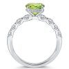 Peridot Engagement Ring, Oval Cut, Hidden Halo, Sterling Silver