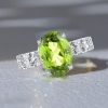 Peridot Engagement Ring, Oval Cut, Hidden Halo, Sterling Silver