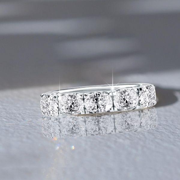 East West Oval White Sapphire Wedding Band in Sterling Silver (2.50 CT)