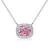 Cushion Cut Pink Stone Halo Necklace in 925 Sterling Silver