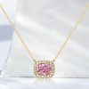 Cushion Cut Pink Stone Halo Necklace in 925 Sterling Silver
