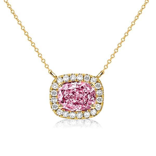 Cushion Cut Pink Stone Halo Necklace in 925 Sterling Silver