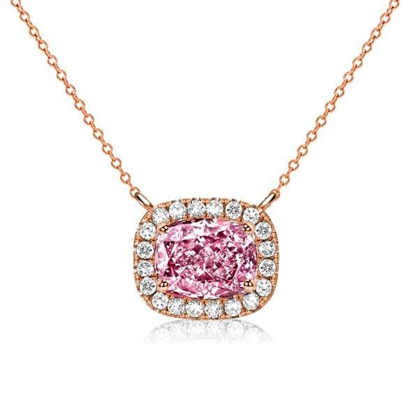 Cushion Cut Pink Stone Halo Necklace in 925 Sterling Silver