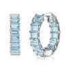 Emerald Cut Created Aquamarine Hoop Earrings in 925 Sterling Silver