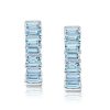 Emerald Cut Created Aquamarine Hoop Earrings in 925 Sterling Silver