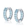 Emerald Cut Created Aquamarine Hoop Earrings in 925 Sterling Silver