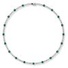 Emerald & Sapphire Tennis Necklace - Round Cut - Sterling Silver (16-22 Inches)