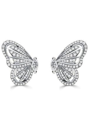 Dancing Butterfly Stud Earrings White Sapphire 925 Sterling Silver for Women