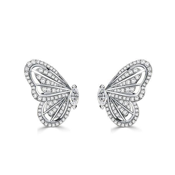 Dancing Butterfly Stud Earrings White Sapphire 925 Sterling Silver for Women