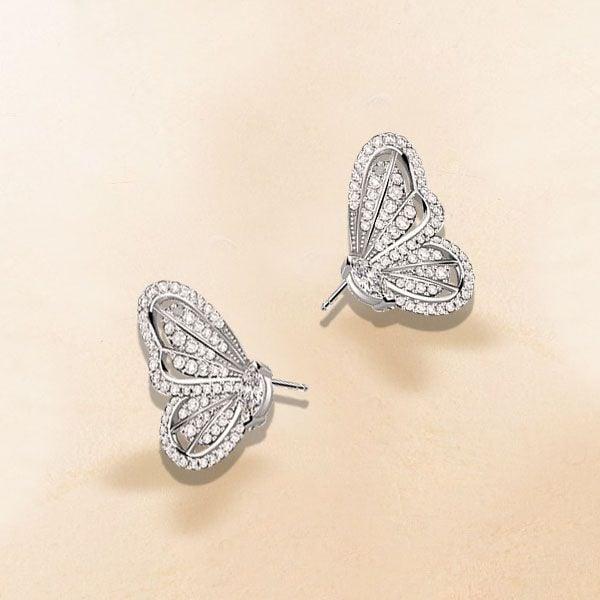 Dancing Butterfly Stud Earrings White Sapphire 925 Sterling Silver for Women