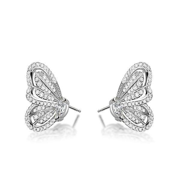 Dancing Butterfly Stud Earrings White Sapphire 925 Sterling Silver for Women