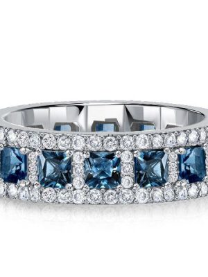 Princess Cut Blue Topaz Eternity Band Ring in Sterling Silver - Anniversary Ring