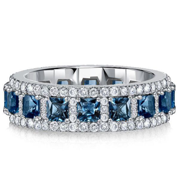 Princess Cut Blue Topaz Eternity Band Ring in Sterling Silver - Anniversary Ring
