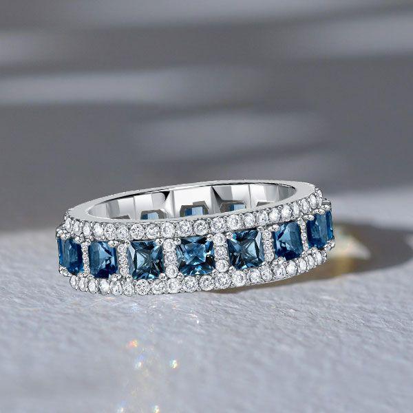 Princess Cut Blue Topaz Eternity Band Ring in Sterling Silver - Anniversary Ring